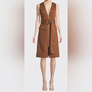 Diane von Furstenberg Tan Zip Front Belted Dress At Knee Size 6- 30036
